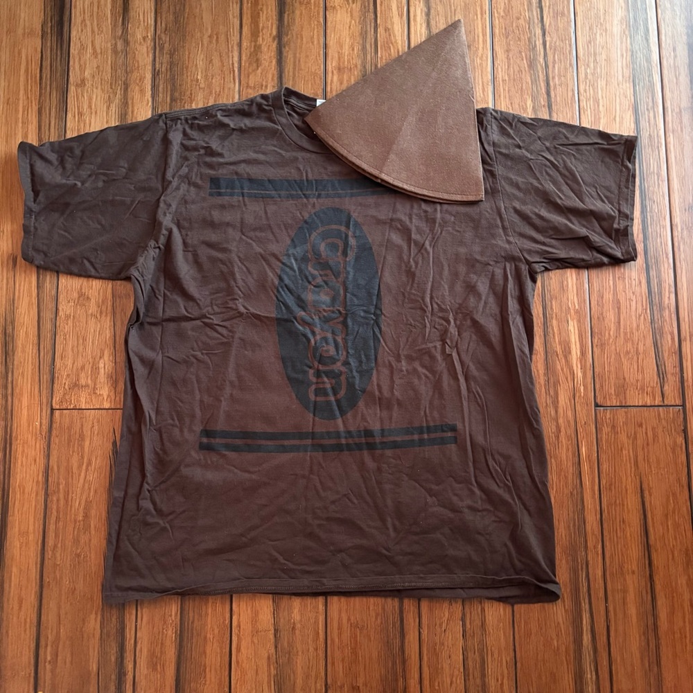 Crayon Halloween Costume Shirt With Hat Brown Worn Once Mens 2XL - Fits Smaller